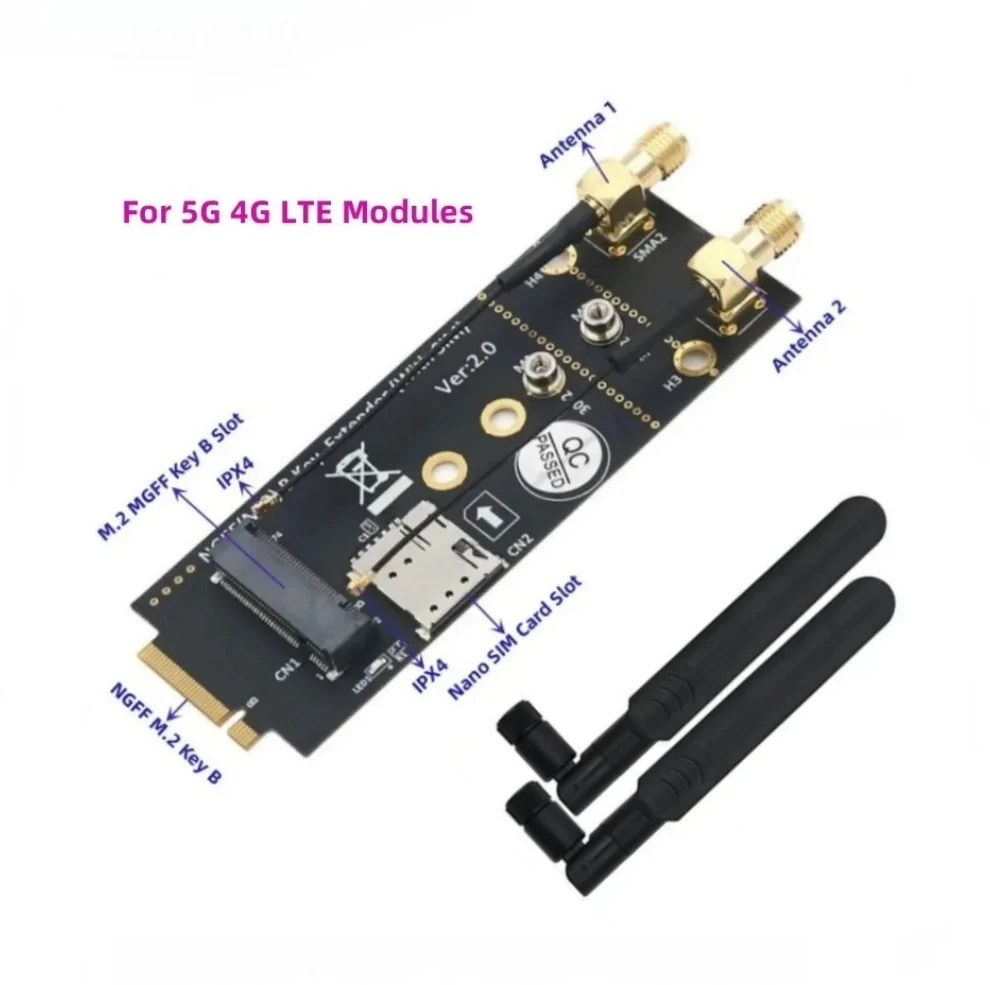 M.2 Key-B To NGFF B-Key Wireless Adapter 1 NANO SIM Card Slot 2 Antennas for 5G 4G LTE Module Modem