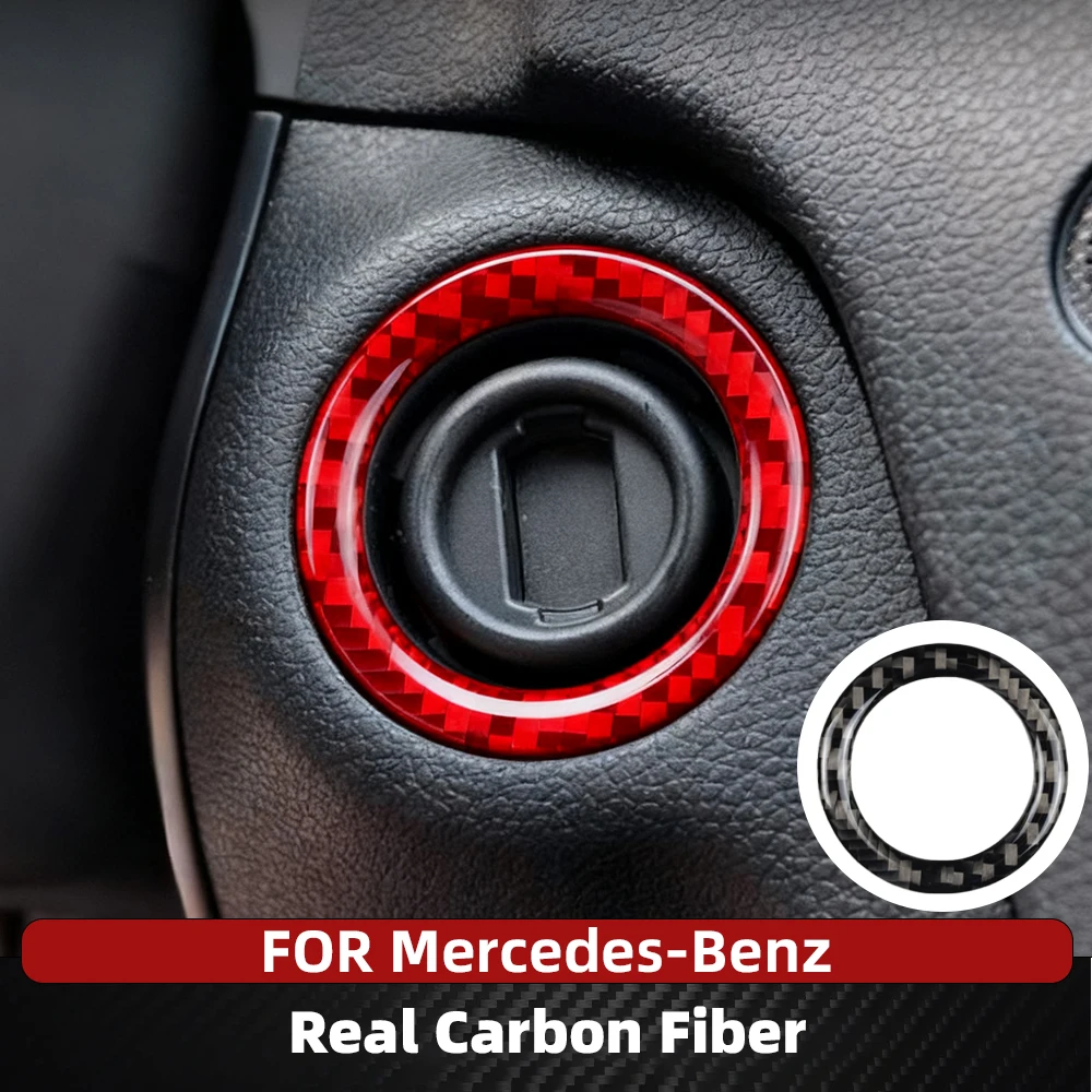 For Mercedes Benz W203 W204 W212 A B C E Class GLA CLA GLC SLK Ignition Switch Key Hole Ring Trim Carbon Fiber Sticker Accessory