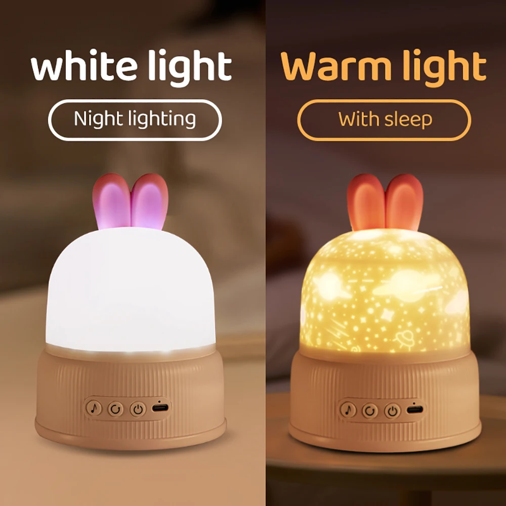 Proyector de conejo bonito, luz nocturna para niños, lámpara de proyección oceánica para dormir, regalos de Navidad para bebé, decoración de