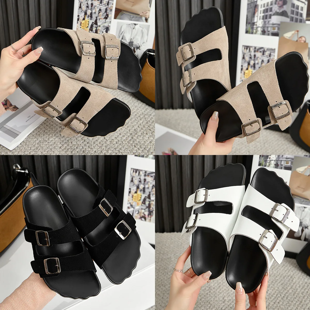 

Open Toe Metal Buckle Women Slippers Summer Slingback Sandals Fashion Solid Color Thick Bottom Zapatos Mujer