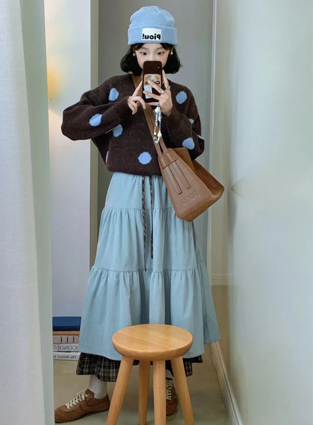 سروال قصير عتيق تنورة طويلة يابانية Preppy منقوشة المرقعة عالية الخصر النساء التنانير Harajuku ريترو فضفاض عادية الحلو كعكة Skir