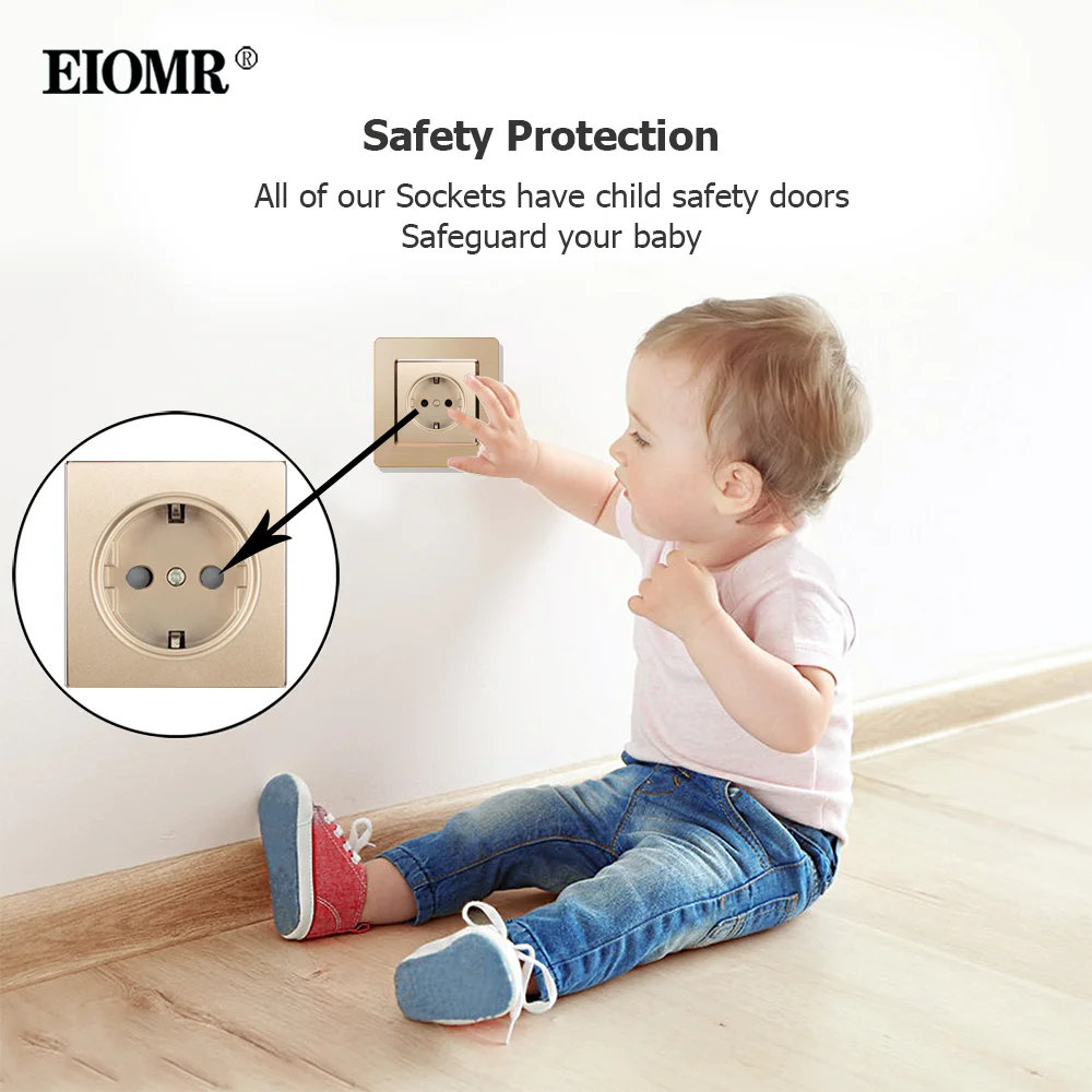 EIOMR 16A الاتحاد الأوروبي الجدار المقابس الكهربائية والمفاتيح الفاخرة الذهب لوحة من الفولاذ المقاوم للصدأ مخرج طاقة التيار المتناوب 110 ~ 250 فولت تحسين المنزل