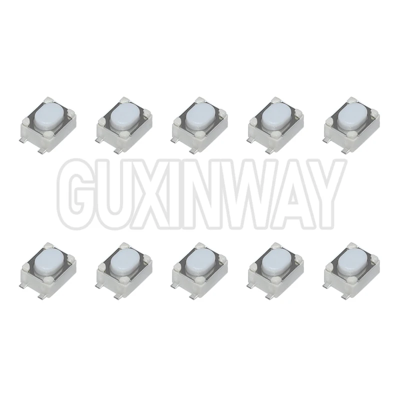 100PCS DC12V 50mA Tactile Tact Push Button Micro Switch Momentary 3*4*2.5mm Micro Button Tact Switch SMD 4Pin 3X4X2.5MM White