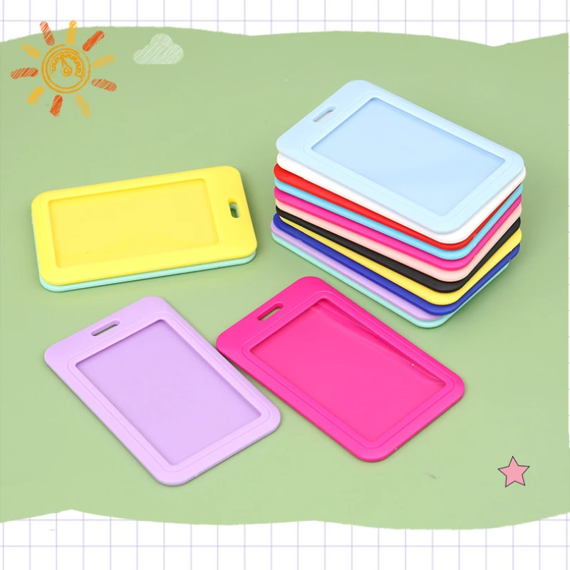 1pc ID Card Holder Plastic Slide Cover Push Card Holder Bank Card Bus Cards Student Lanyard Badge Office Supplies