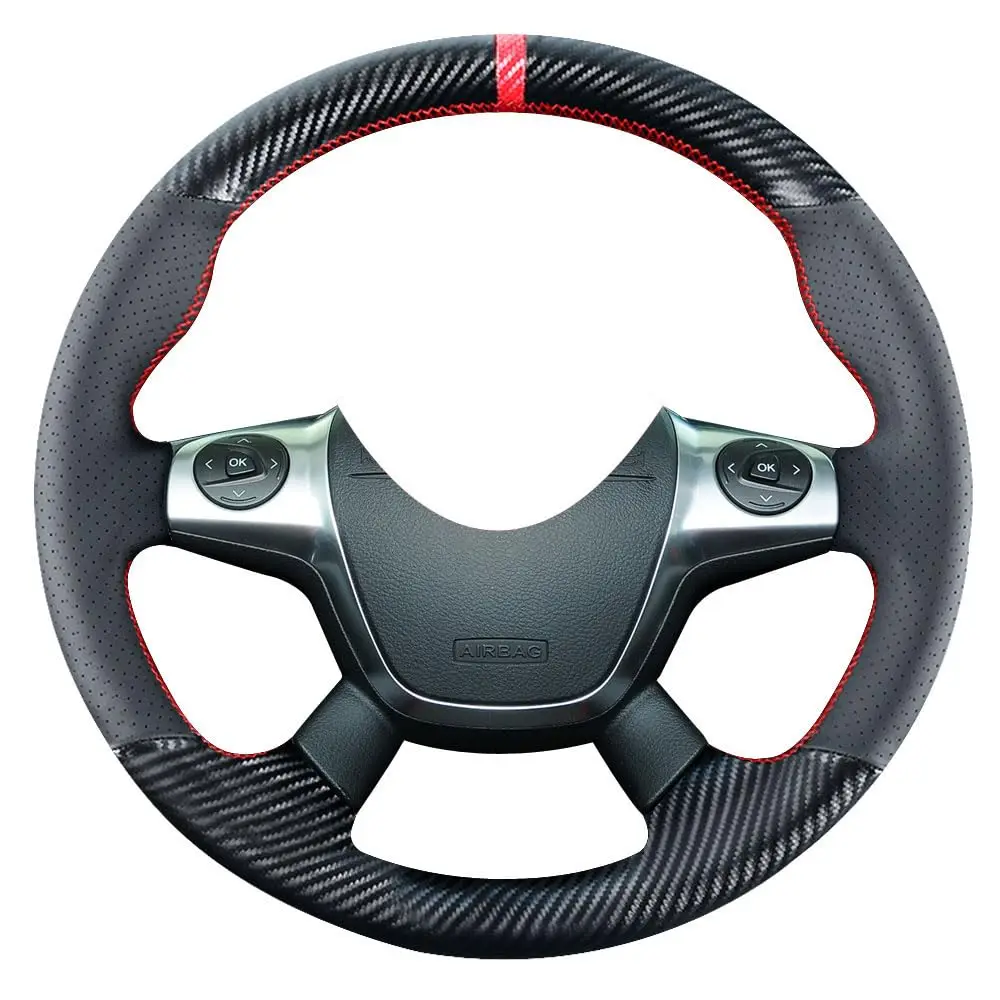 

Carbon Fiber Steering Wheel Cover With Red Stitching For Ford Focus Escape C-Max 2012-2017