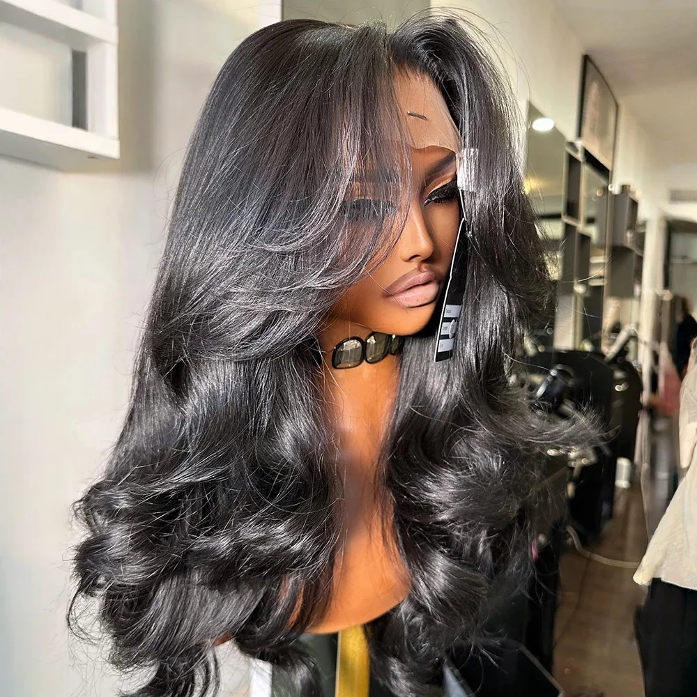 

Черный 26 дюймов 180 Плотность Бесклеевой Синтетический Объемная Волна Длинный 13*4*1 Парик Фронта Шнурка Для Женщин Детские Волосы Предварительно Сорванные Ежедневно