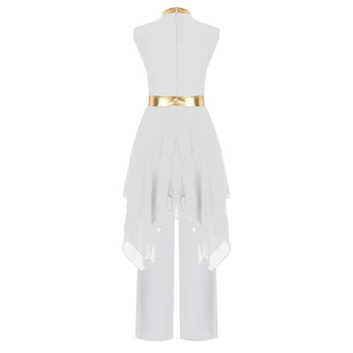 Imagen 2 del producto Traje de baile de adoración de coro de iglesia para niñas, ropa de baile litúrgico para actuación de danza lírica, vestido sin mangas con pantalones