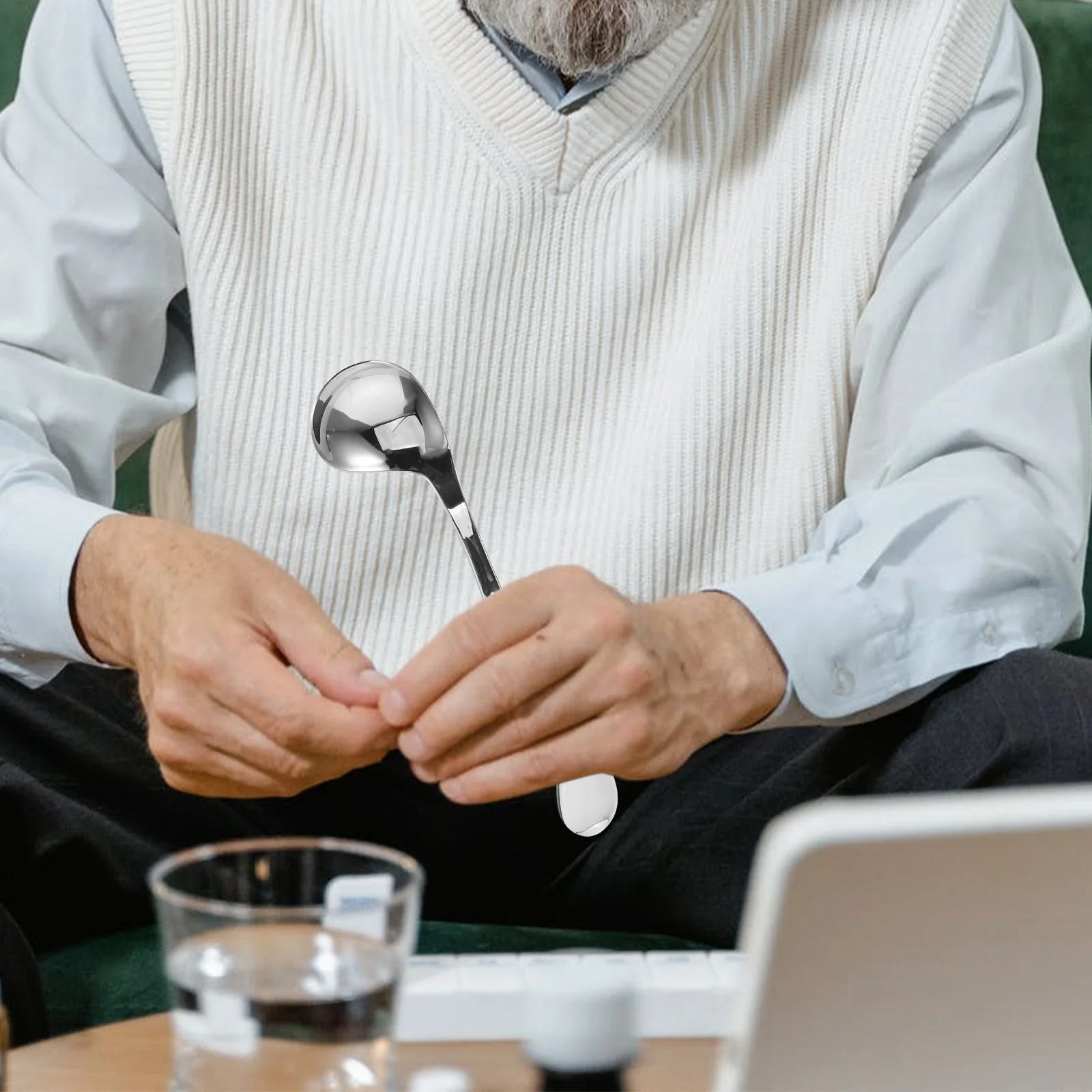 

Adaptive Eating Spoon for Elderly and Disabled with Curved Handle Deep Bowl Design for Hand Tremor Patients Self Feeding Utensil
