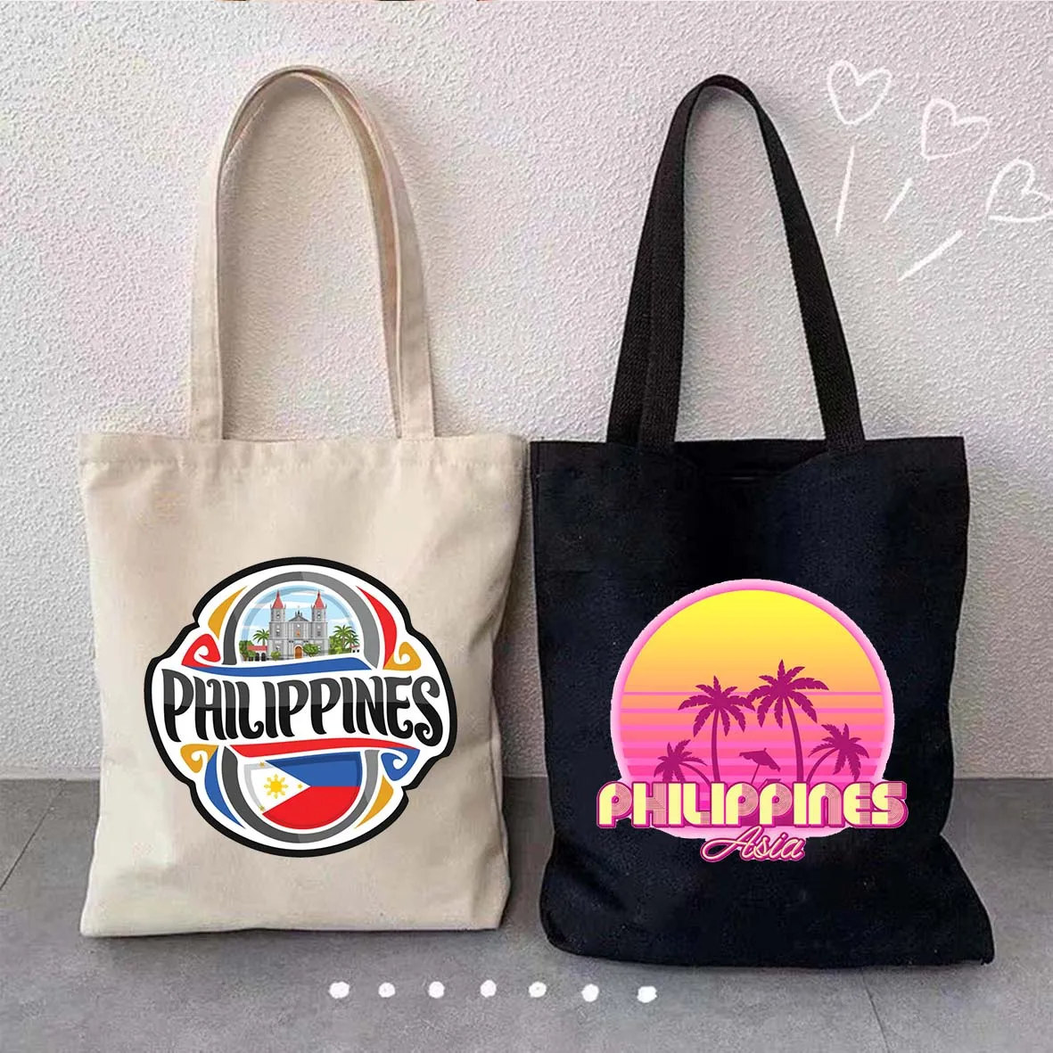 Love Heart Philippines Country Flag Map Coat of arms Travel Souvenir Butterfly Landmark Shopper Canvas Tote Bag Shopping Handbag