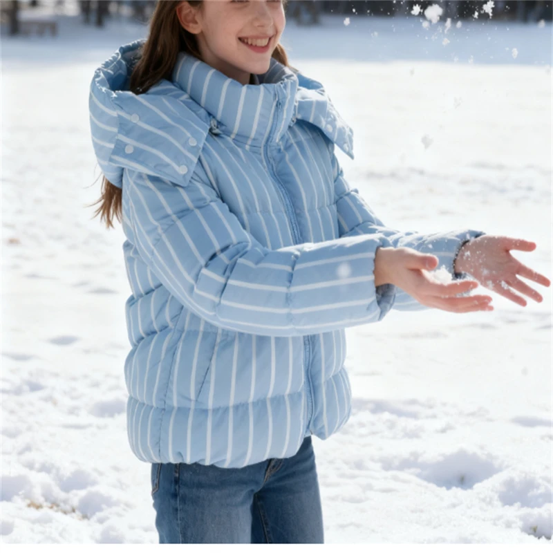 

2025 Autumn Fresh and Energetic European and American Loose-Fit Striped Hooded Women's Cotton Jacket