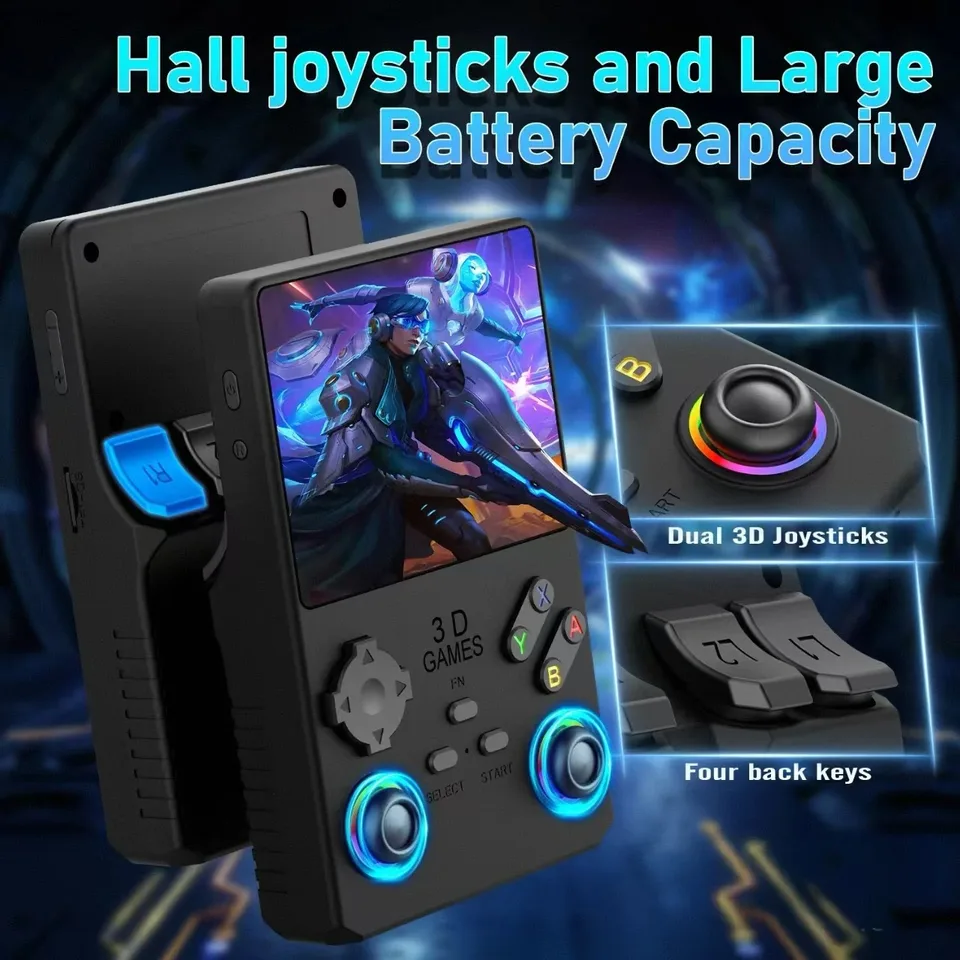 Console Portable Rétro R36MAX 2025 - 128Go + 40000 Jeux, Écran IPS 4 Pouces, Batterie 4000mAh Noir