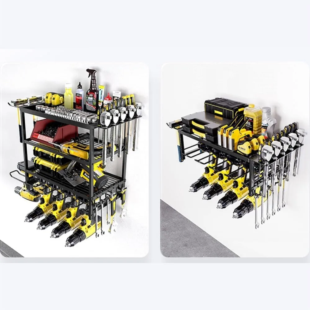 Organizzatore per utensili elettrici, scaffale da parete per riporre gli utensili, modello a 2/4 livelli, supporto da parete per trapani, ideale come scaffale per utensili da utilizzare in officina o
