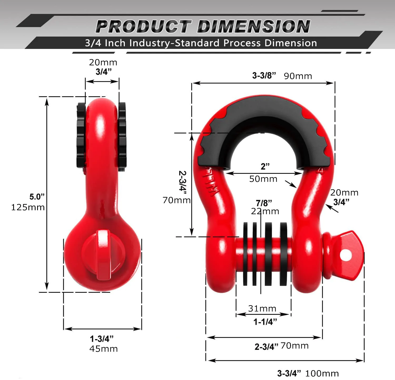 2pcs 3/4” U Type Heavy Duty Drop Forged D-Ring Shackle U-Hook Loop Hook Trailer Rope Automobile Suv Modification Rescue