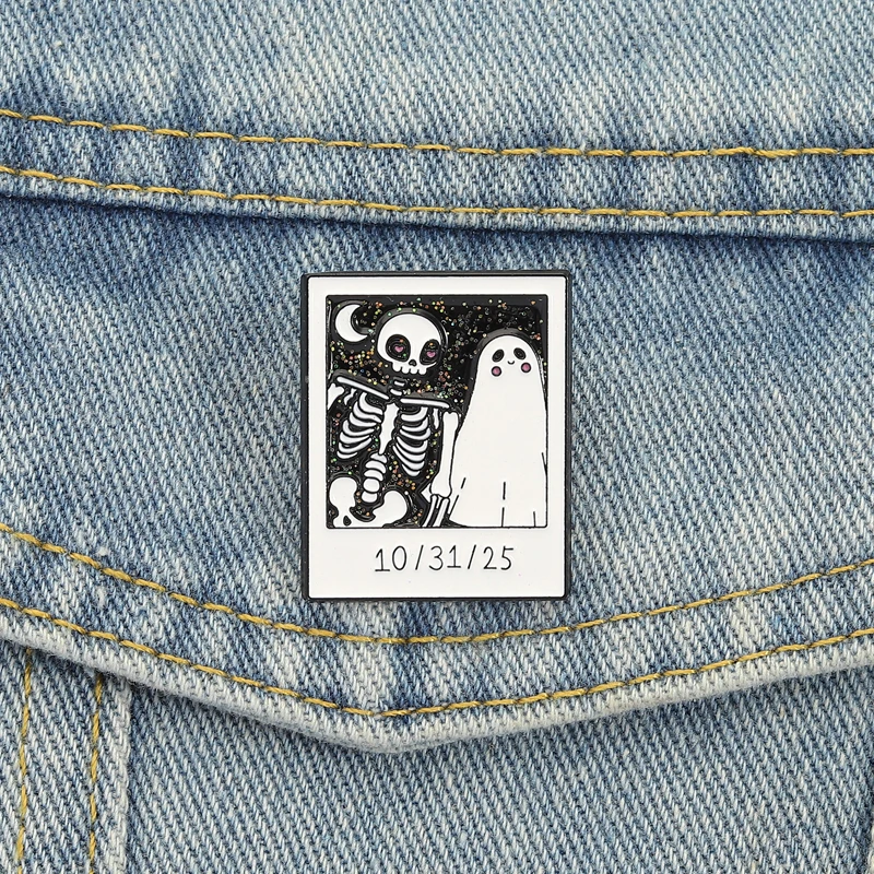 Halloween Selfie Emaille Pins Benutzerdefinierte Skelett Boo Geist Foto Broschen Revers Abzeichen Lustige Schmuck Geschenk für Kinder Freunde