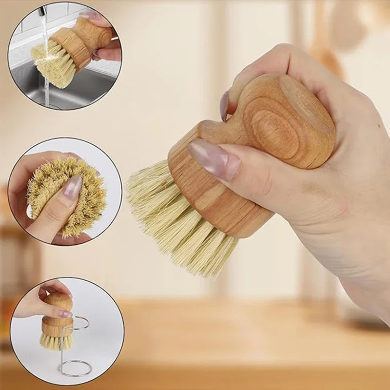 Escova de limpeza de cozinha portátil, durável e ecológica, escova de madeira para louça com fibra natural de sisal e coco para uma casa sem desperdício.