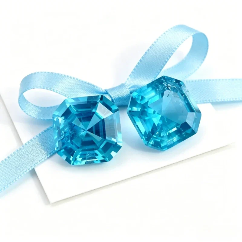 Synthetischer Edelstein Saphir Asscher-Schliff Aquamarin-Farbe Zertifiziert Hochwertig – Detail 5