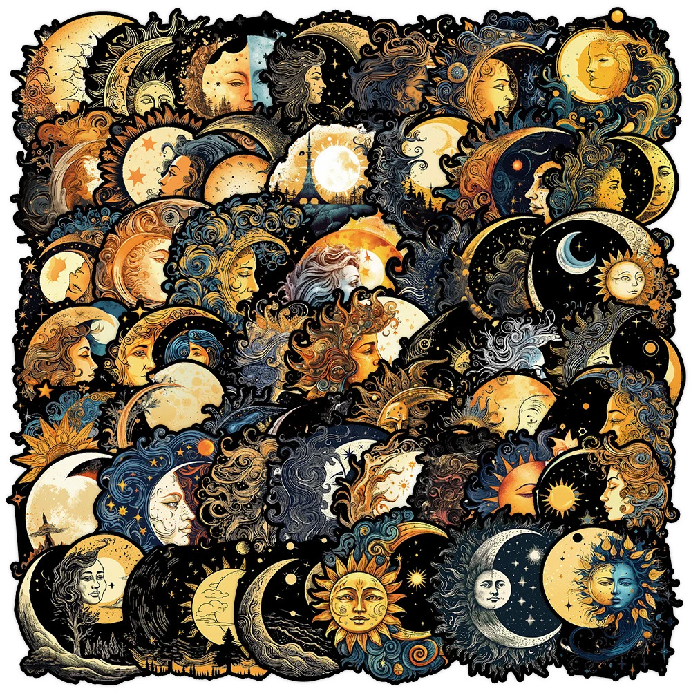10/30/50pcs Gothic Retro Art Moon Sun Aesthetic Stickers Decals DIY Skateboard Scrapbook Phone Car Cool Cartoon Graffiti Sticker