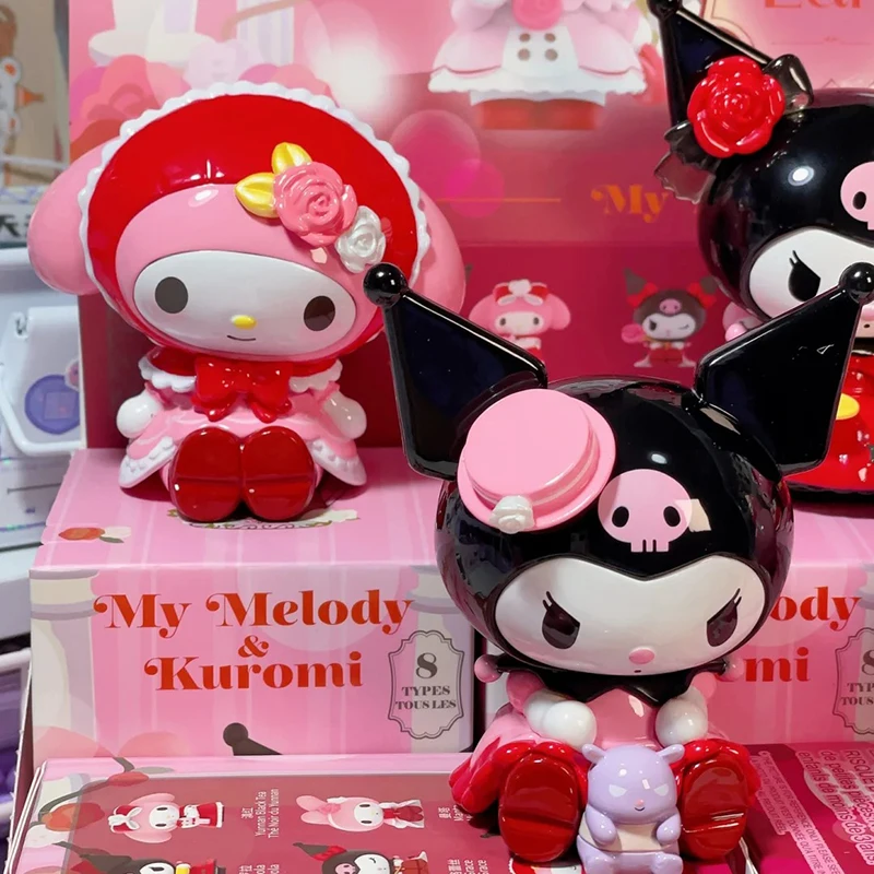 Sanrio อนิเมะเมโลดี้ Kuromi กล่องตาบอดชุดกุหลาบและเอิร์ลของสะสมตุ๊กตาขยับแขนขาได้พีวีซีโมเดลตุ๊กตาของเล่นของขวัญสำหรับเด็ก