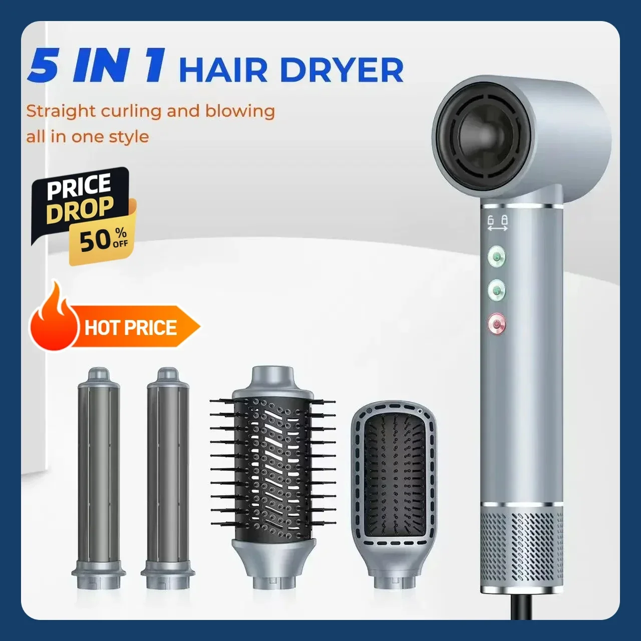 Professional 5 in 1 High Speed Hair Dryer Styling Tool Hot Air Brush Negative Ions  Air Styling Curling Iron 1400W Powerful Wind