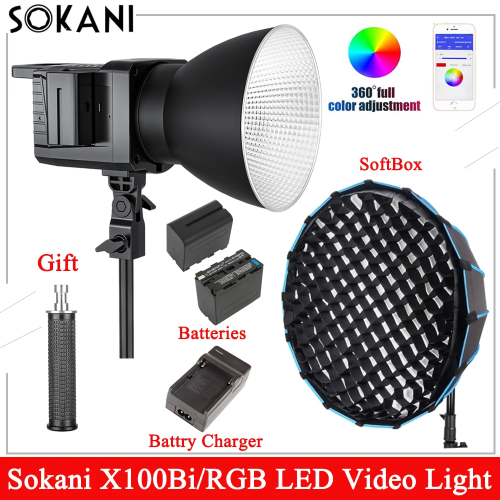 Sokani X100 100W Bi-Color RGB LED Video Light APP Control Bowens Mount Lighting for Photography Video Recording Outdoor Shooting