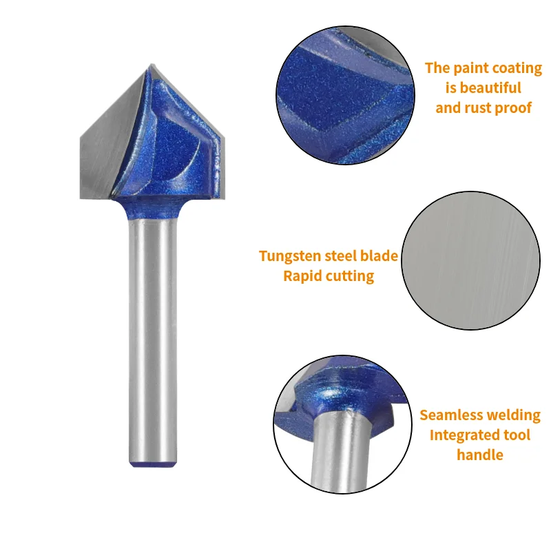 YUSUN 6MM 6.35MM Shank V Type Slotting Cutter Bit Router Bit Woodworking Milling Cutter For Wood Bit Face Mill
