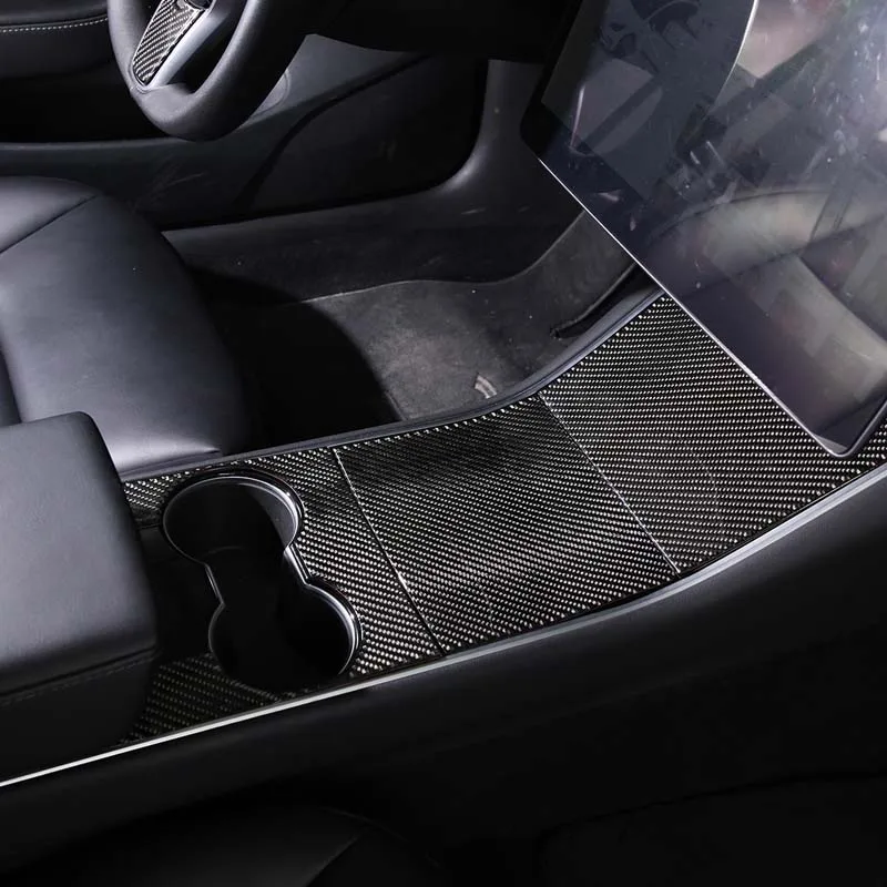 

Suetlcoity For Tesla Model 3 2017-21 Soft Carbon Fiber Car Center console water bottle panel Cover Trim Sticker Car Accessories