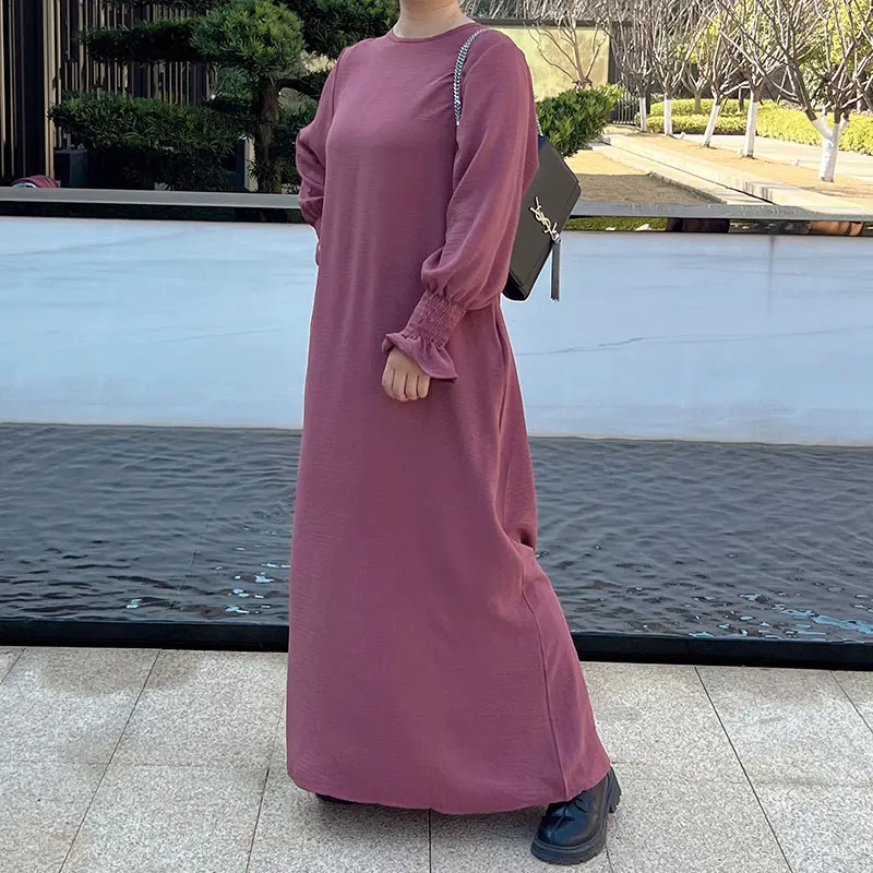 Plain Abaya Floral Cuff Islamic Clothing Ramadan Muslim Women Long Dress Hijab Robe Inner Dresses Dubai Turkey Modest Kaftan Eid