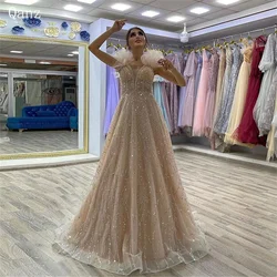 Qanz Champagne Elegant Evening Dresses Sweetheart Shiny Tulle Party Dress Women Elegant Luxury Prom Dresses 2024 Customized