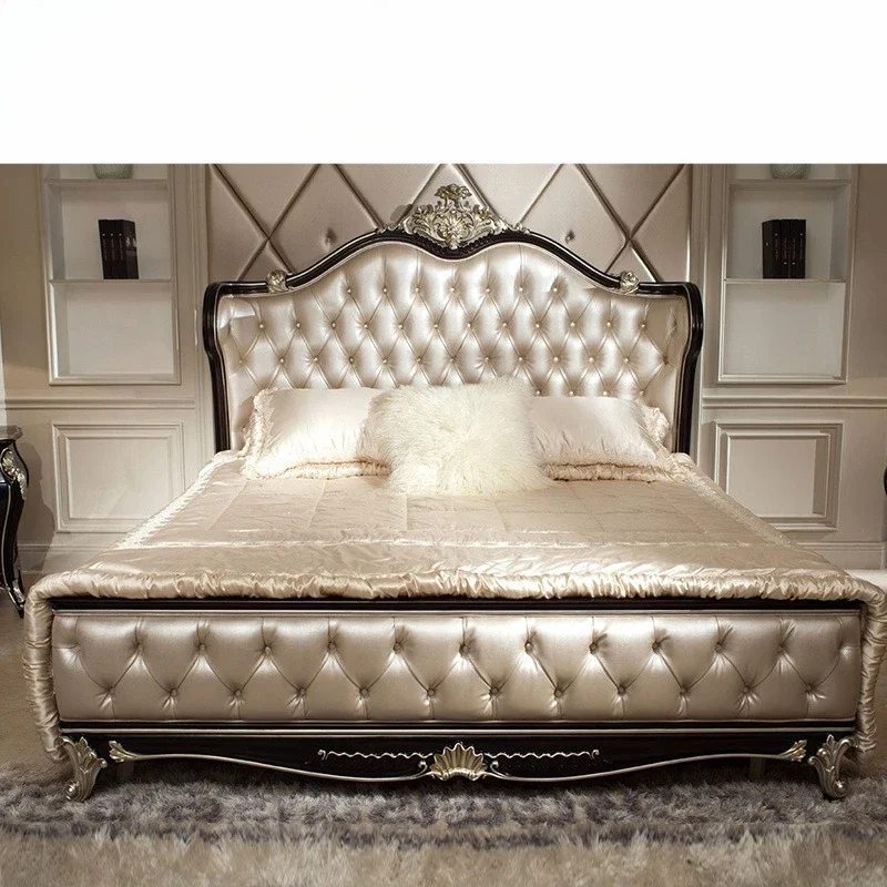 Neoclassical bedroom furniture, solid wood carving flower princess bed