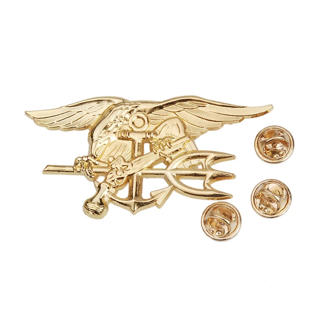 

US EAGLE ANCHOR TRIDENT NAVY METAL BADGE INSIGNIA PIN GOLD