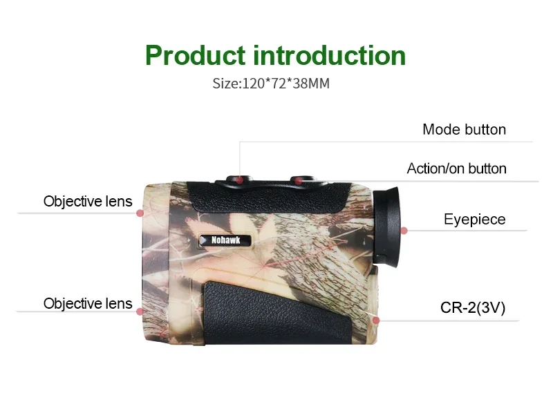 Camuflagem Caça Rangefinder, Golf Range Finder, OEM Binocular, Cor, 1000m, A2