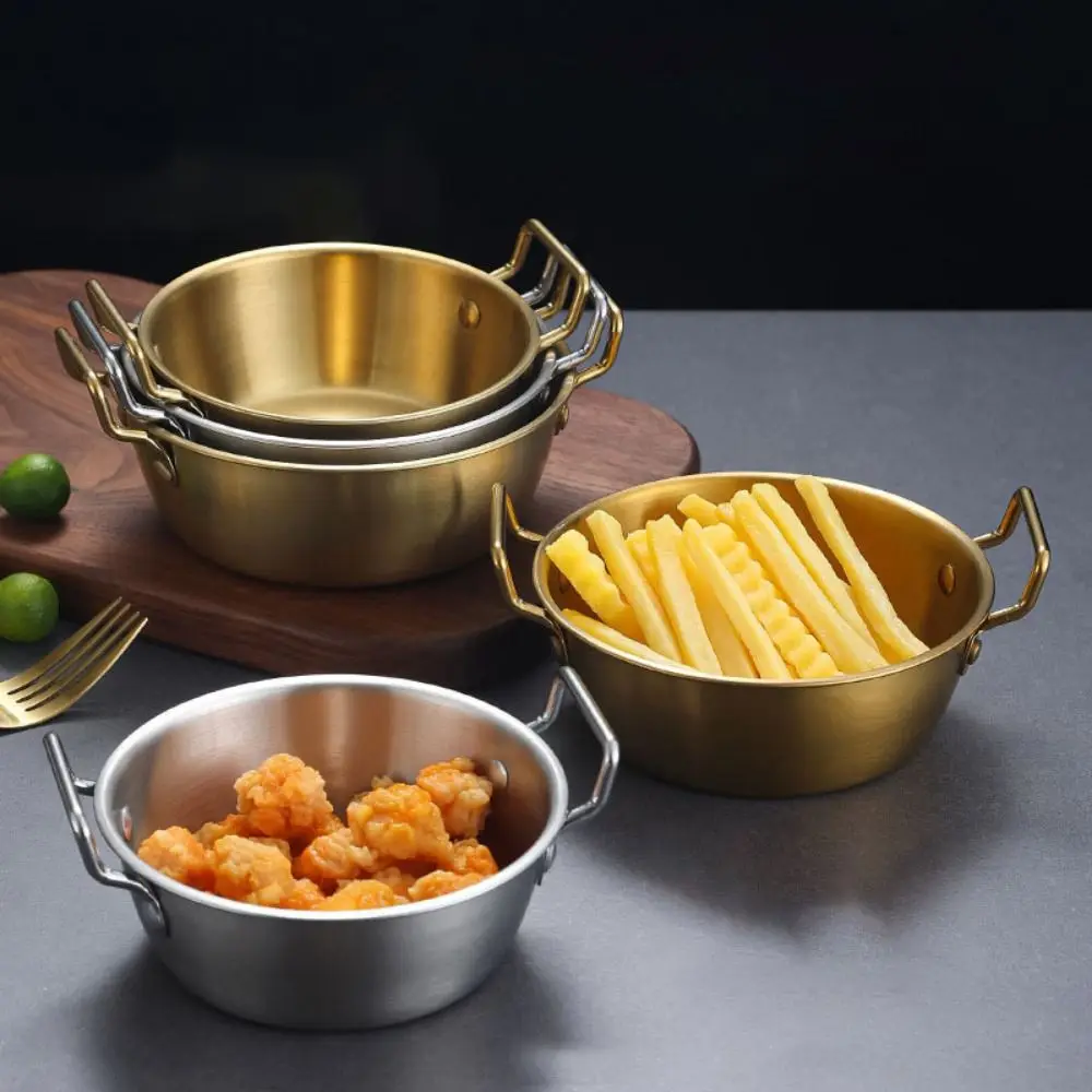 Stainless Steel 1PC Kitchen Tableware Double Ear Household Rice Wine Bowls Snacks Plate Cuisine Bowl Food Container