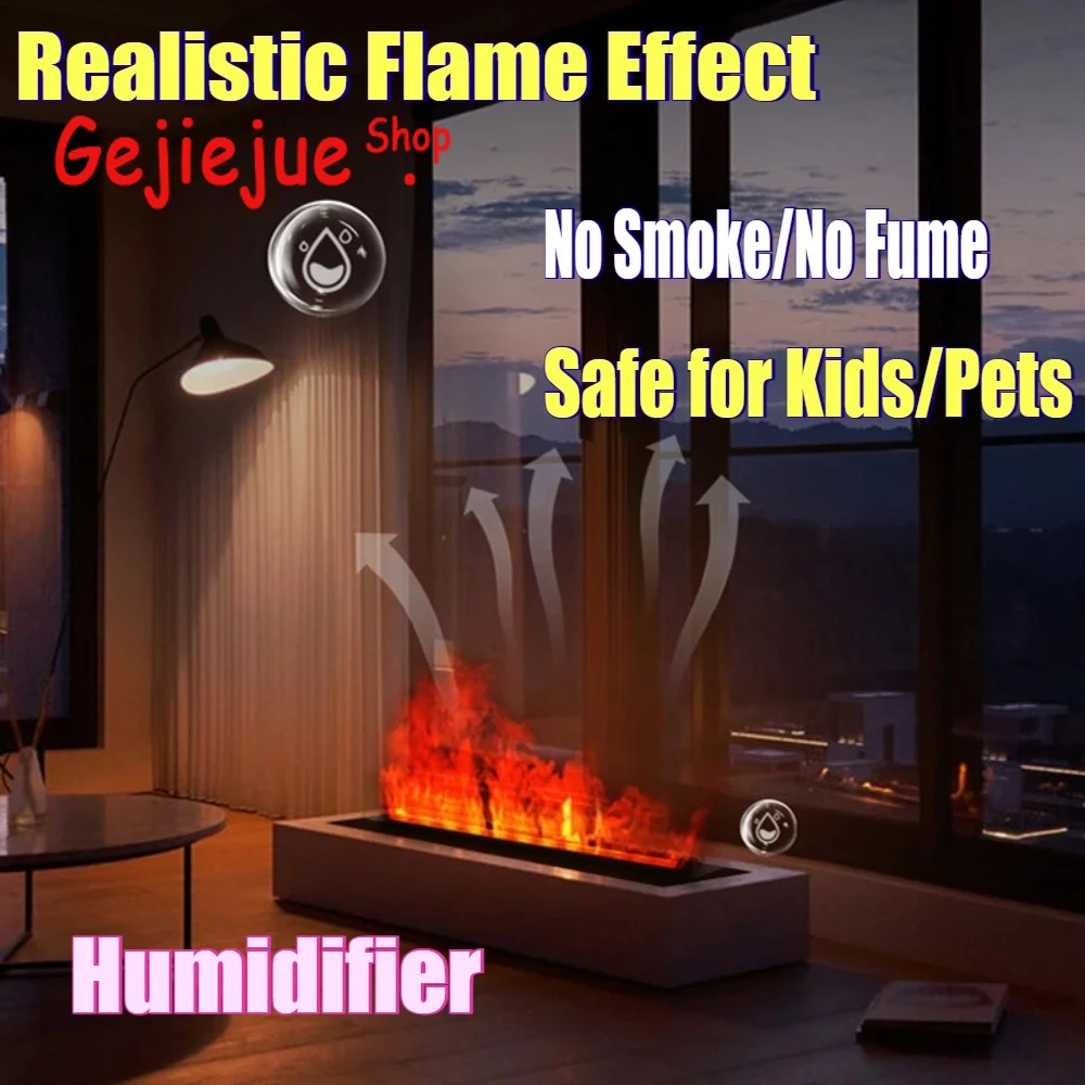 

Safe for Kids/Pets Modern Fireplace with Mist & RGB Lighting - IP65 Rated, APP Control, Slim Design for Home/Exhibition Hall