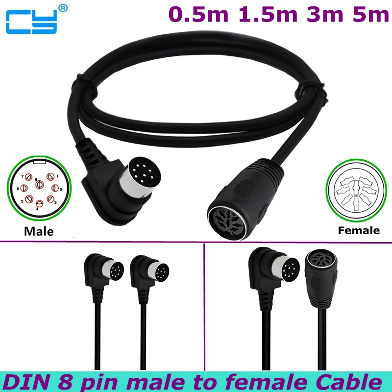 0.5m 3m 5m 90 Degree Angle Large 8-pin Din male to female Speaker Cable for Power, Audio and Video Signal Transmission