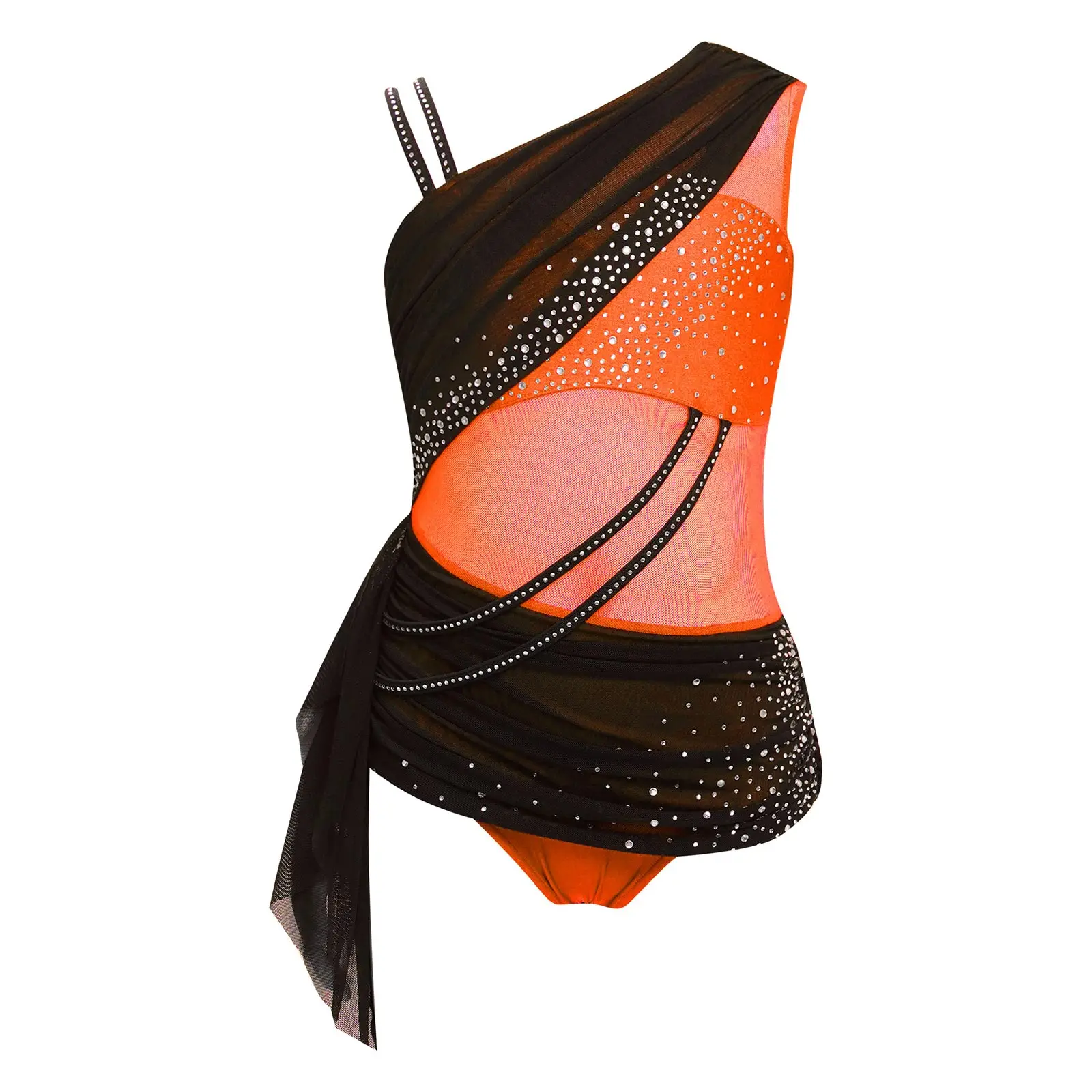 Justaucorps de gymnastique de Ballet pour enfants filles, body de patinage artistique, Costumes de danse lyrique, maille transparente, strass scintillants