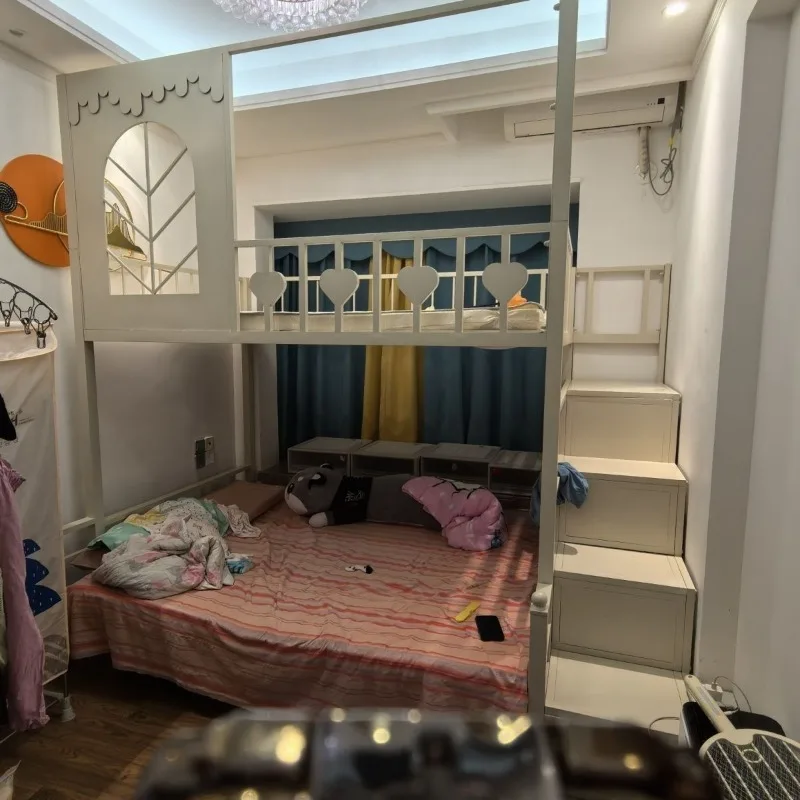 Wrought iron bed, elevated bed, tree house small apartment space-saving loft bed