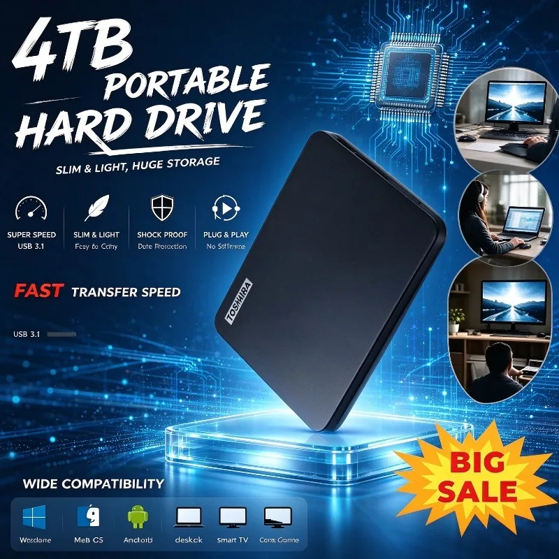 2.5inch Portable External Hard Drive 500GB 1TB 2TB 4TB Portable External Hard Drive USB 3.0 Black Hot Sale for Laptop/Desktop/PC