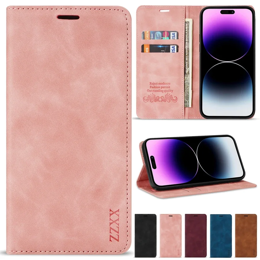 

Wallet Skin Friendly Magnetic Flip With Card Slot Leather Case For iPhone 15 14 Pro Max 13 12 11 SE 2022 X XR XS 8 7 6 6s Plus