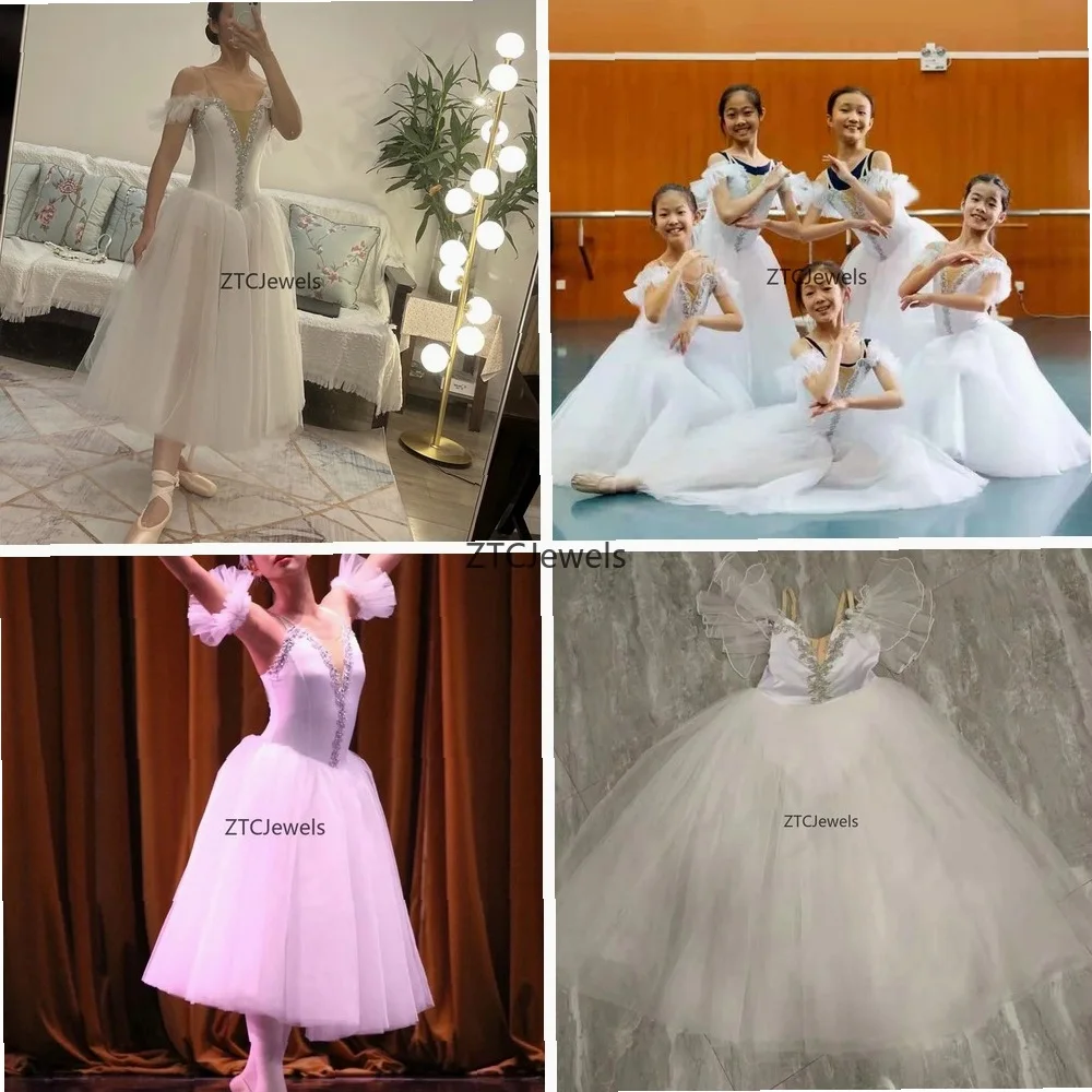 プロのバレエチュチュドレス白いロマンチックな白鳥の湖バレリーナ衣装女性女の子コスプレパフォーマンス用