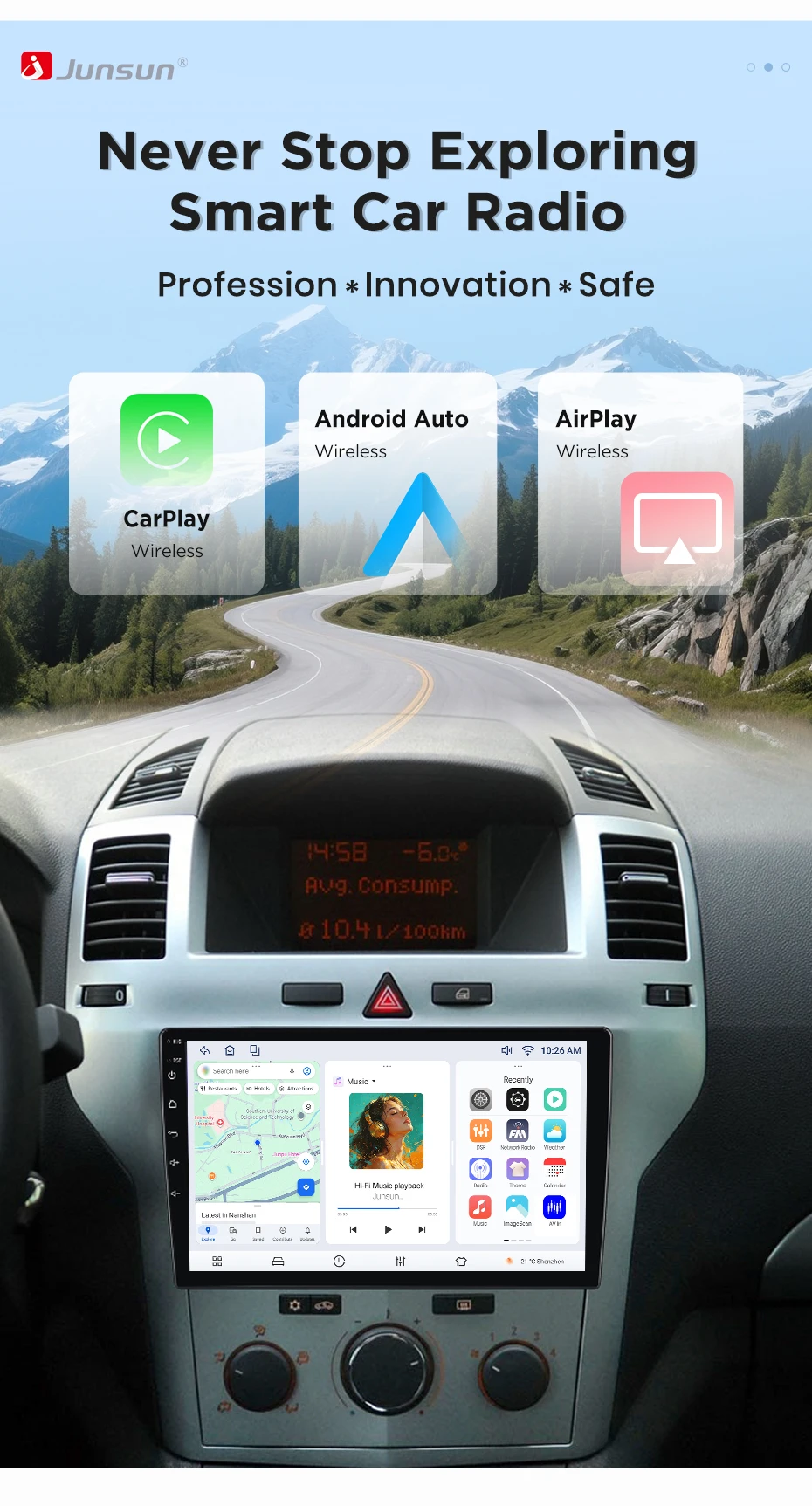 Junsun Wireless CarPlay Android Auto Autoradio für Opel Zafira B Astra H 2005-2014 Auto-Intelligentes System DSP SWC RDS GPS FM BT – Detail 2