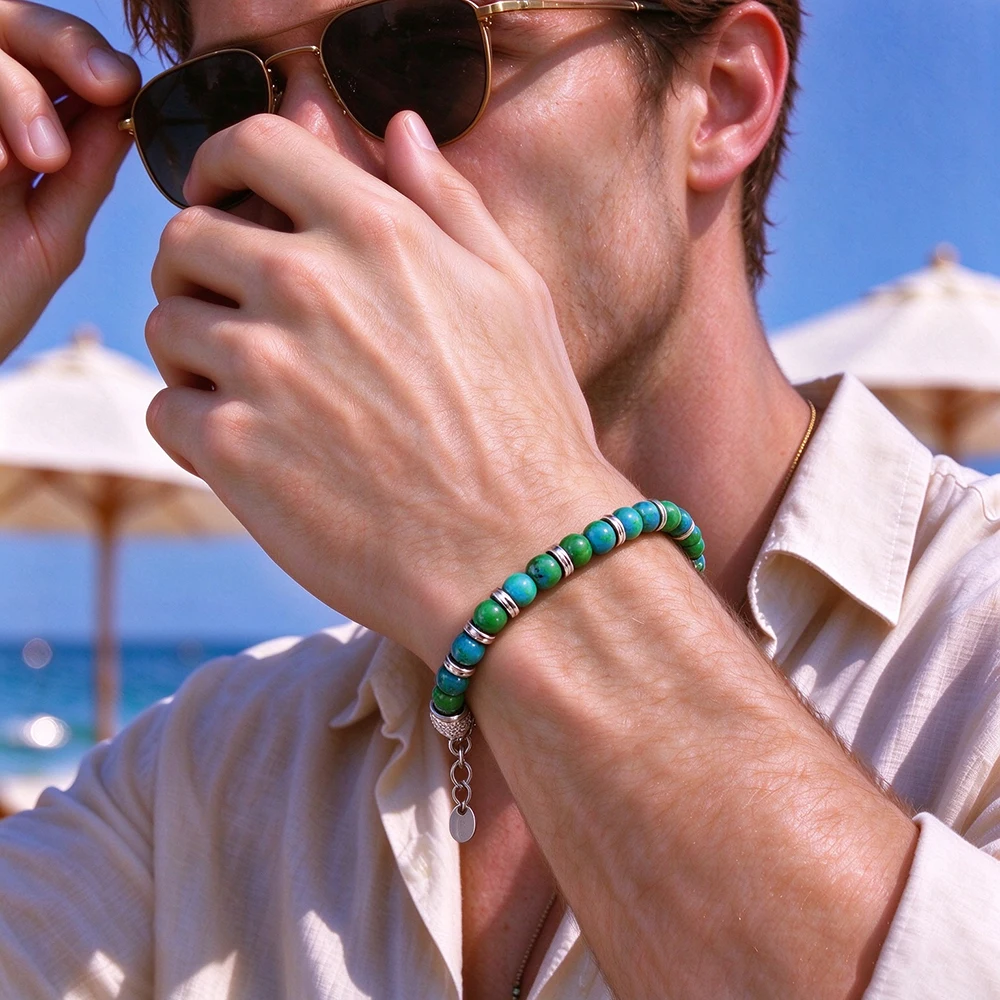 Pulseras Hombre Natural Stone Man Beaded Bracelets Homme lapis lazuli Phoenix Stone Men's Bracelets For Men Fathers Day Gifts