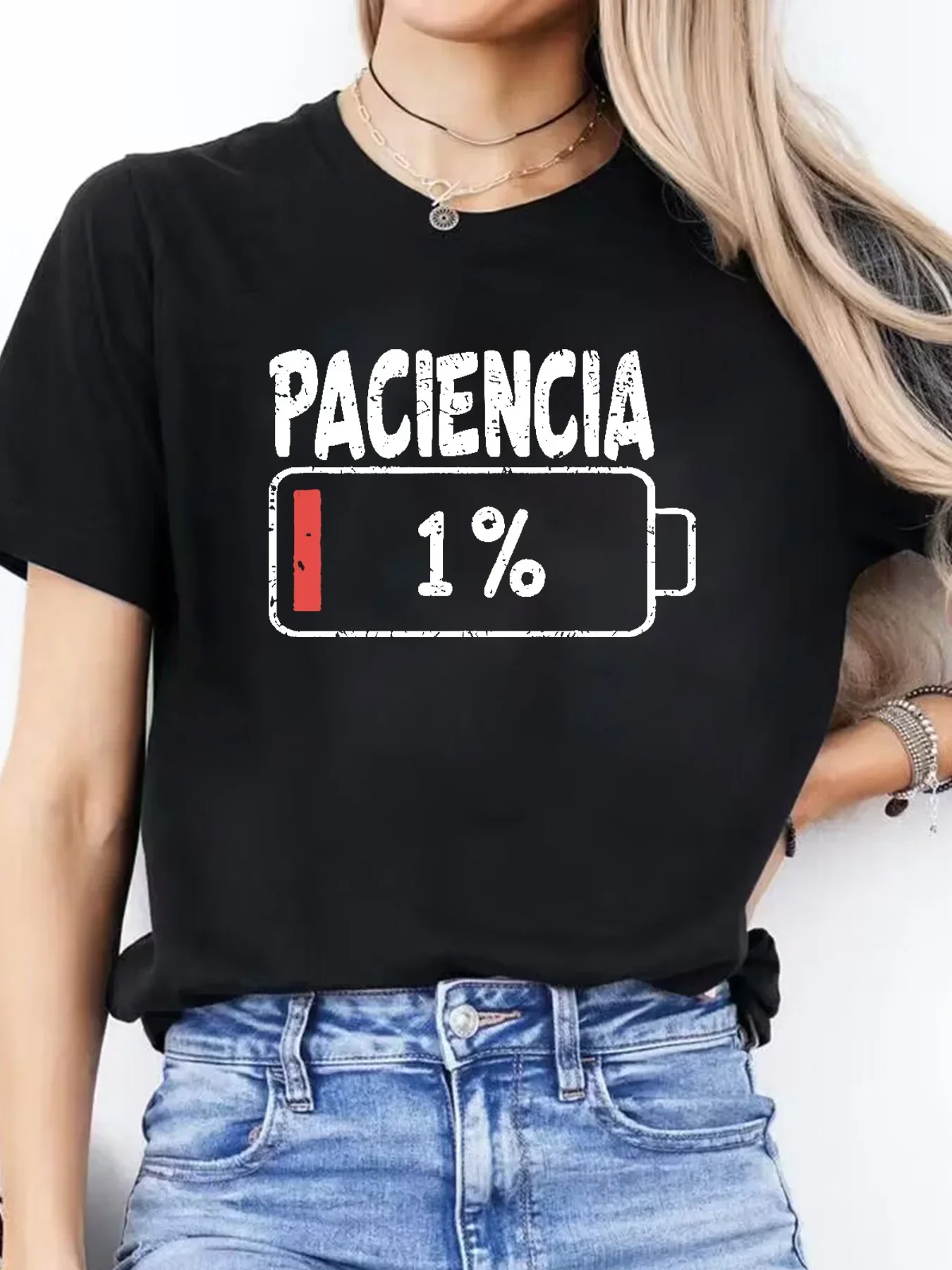 ashion T Shirt Women Vibrant Spanish Letter Print Short Sleeve Round Neck Women's Casual Summer Breathable T-shirt