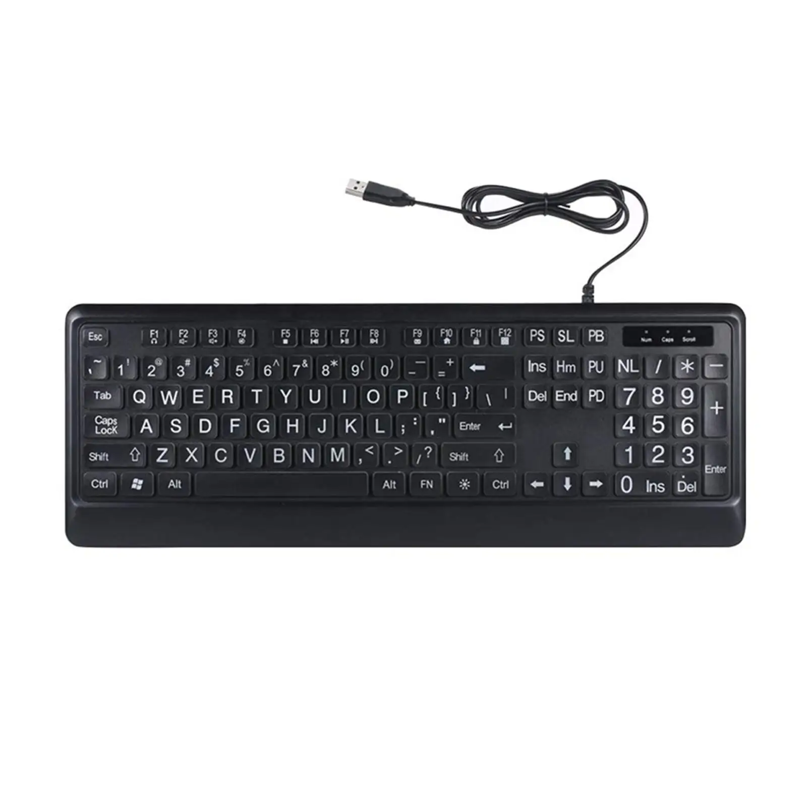 Backlit Large Print Keyboard High Contrast Keys Durable Wired Standard Waterproof Full Size Numeric Keypad for Computer PC