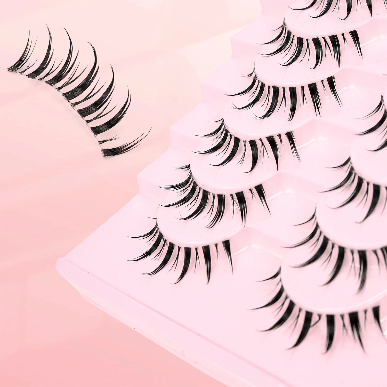 10 Paar künstliche Cartoon-Wimpern mit natürlichem, langem und spitzem, transparentem Stiel SHM-10-6