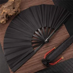 1Pcs Vintage Black Chinese Style Folding Fans Kung Fu Fan Wedding Party DIY Solid Color Pocket Hand Craft Dance Fan