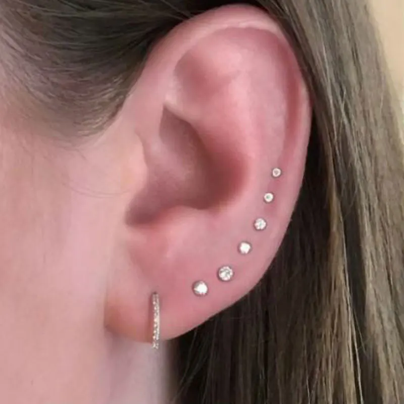 1pc 3/4/5/6/7/8mm 3 kolory Punk ze stali tytanu cyrkon kryształ stadniny kolczyki dla kobiet mężczyzn Tragus Helix Piercing