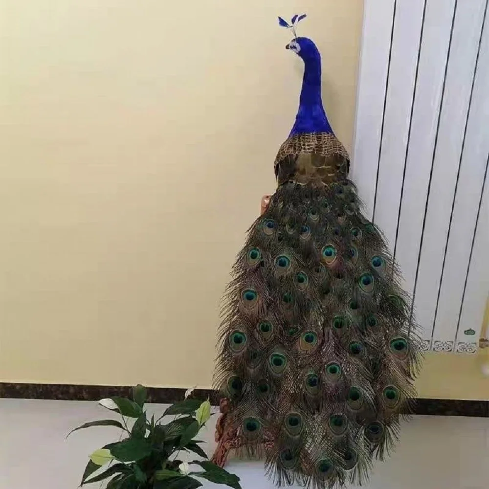 large 120cm beautiful feather peacock bird hard model stage prop craft home garden decoration gift s2622