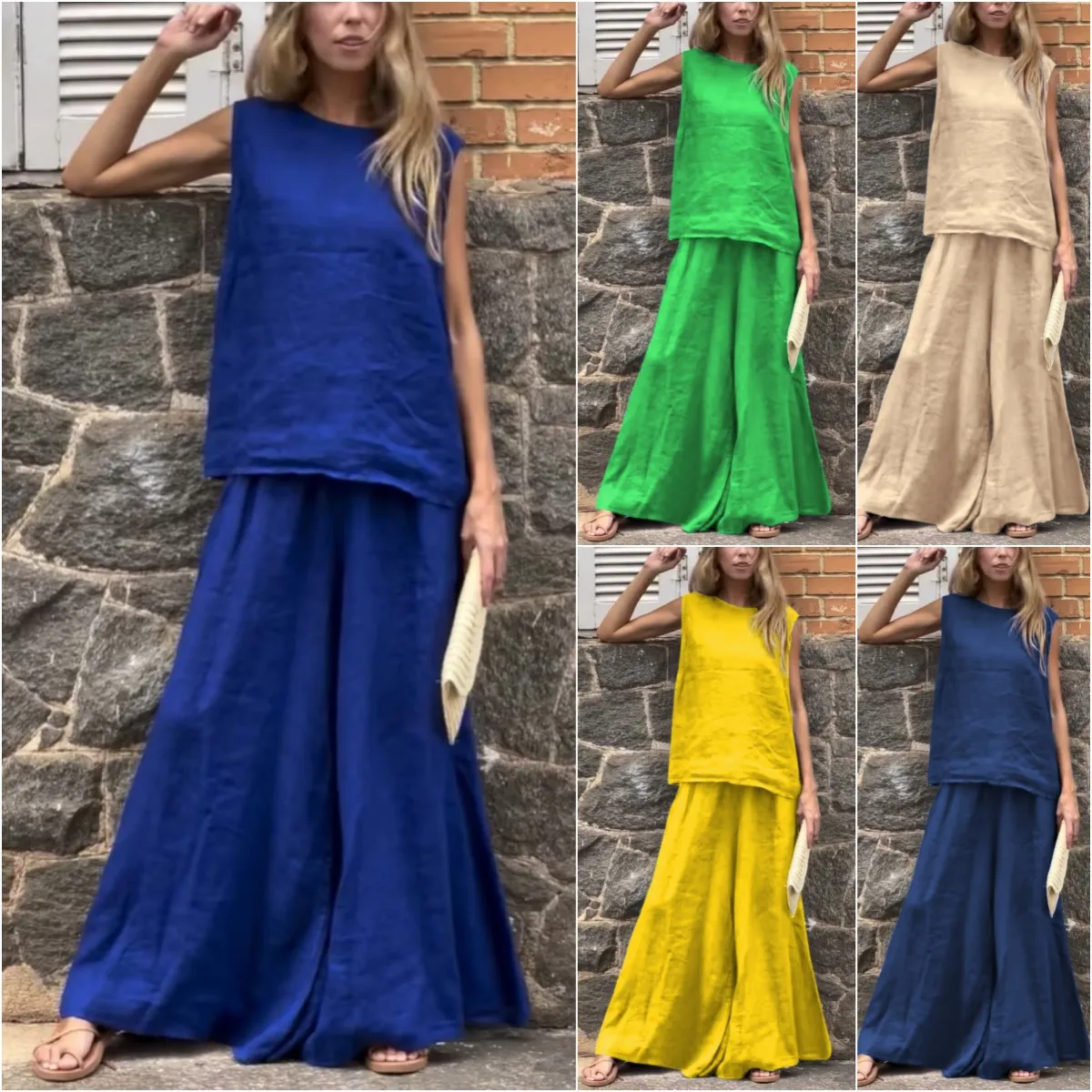 Estate Casual Allentato Plus Size Set da donna Svel Pantaloni lunghi Due pezzi Colore puro Faion Ensemble Abbigliamento di grandi dimensioni
