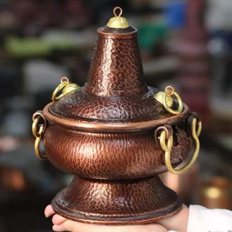 

Multifunctional Pure Copper Hot Pot Handcrafted Vase Leaves Coffee Beans Container Incense Burner Tea Leaf Canister Storage Box