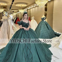 Customized Evening Dresses 2024 Illusion Beading Dress Appliques Green Ball Gown Dress Sexy Pleated Stain Wedding Party Dresses